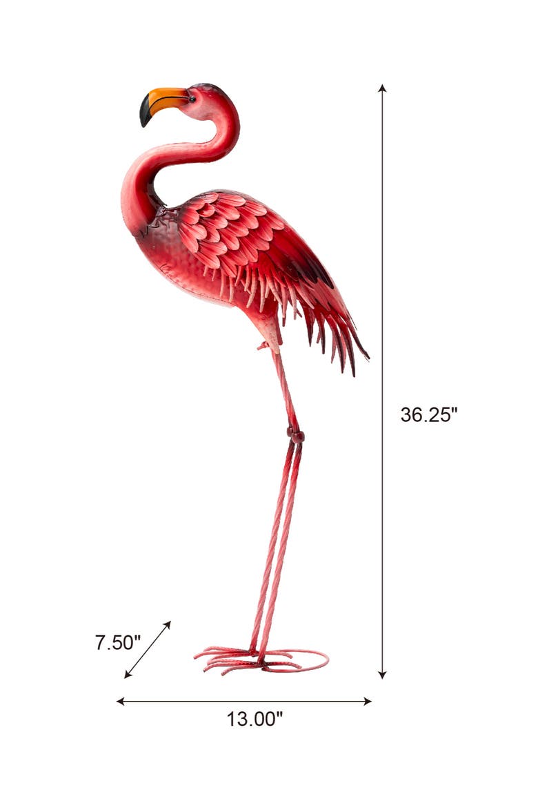 Metal Standing Flamingo Garden Statue with Stakes, Alternate, color, Pink