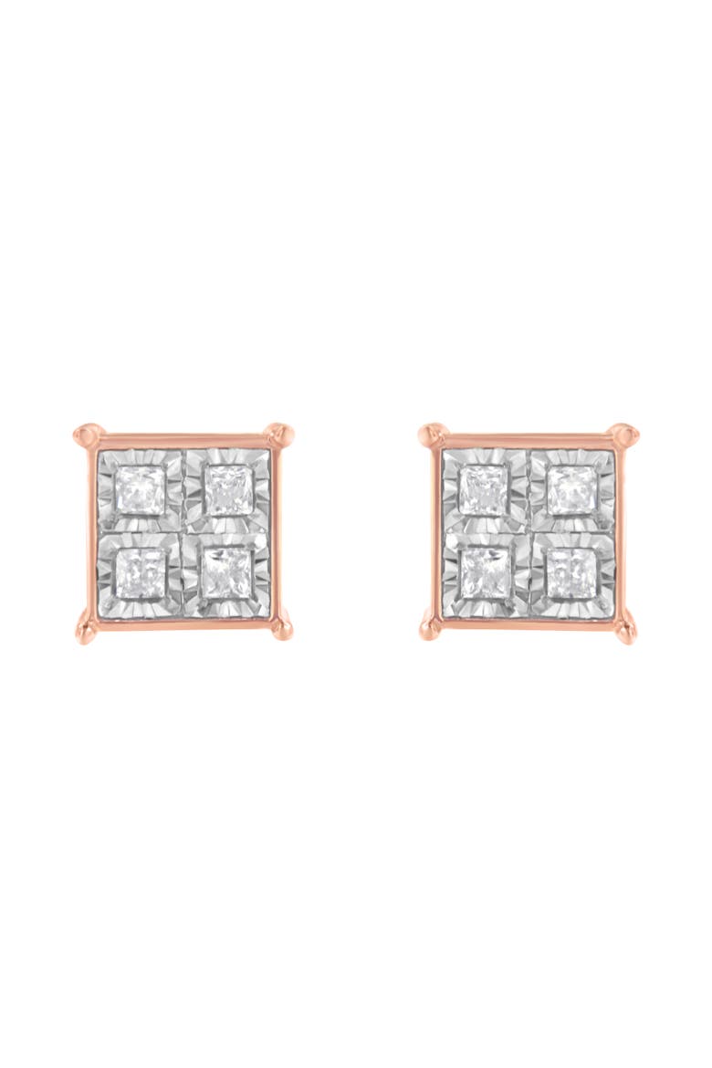 Rose Gold Plated Silver Diamond Composite Stud Earrings, Alternate, color, Pink