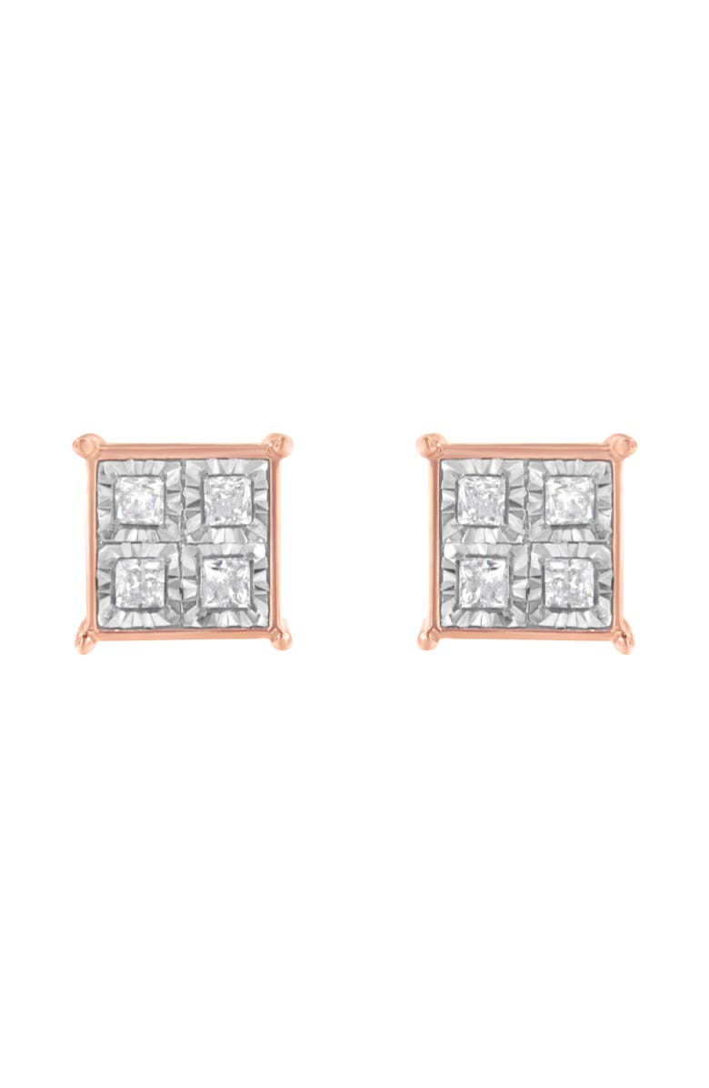 Haus of Brilliance Rose Gold Plated Silver Diamond Composite Stud Earrings, Alternate, color, Pink