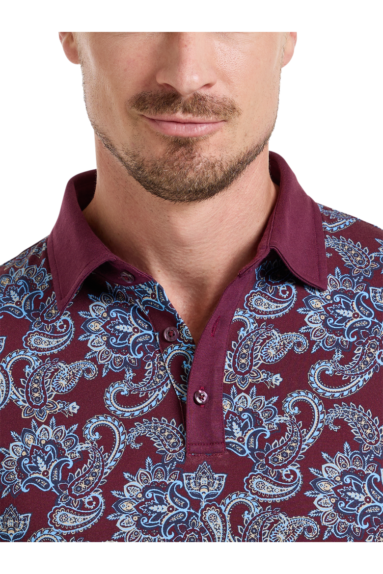 Long Sleeve Cotton Jersey 3-Button Polo With Patterned Trim, Alternate, color, Burgundy Multi