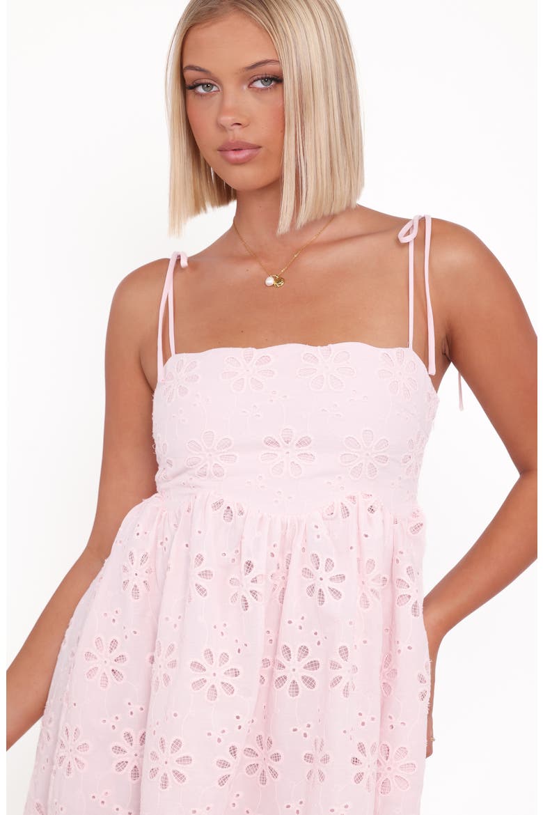 Lynne Eyelet Tie Strap Cotton Minidress, Alternate, color, PINK BRODERIE