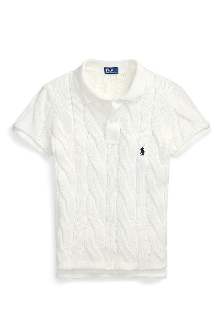 Cotton Cable Knit Polo, Main, color, WHITE