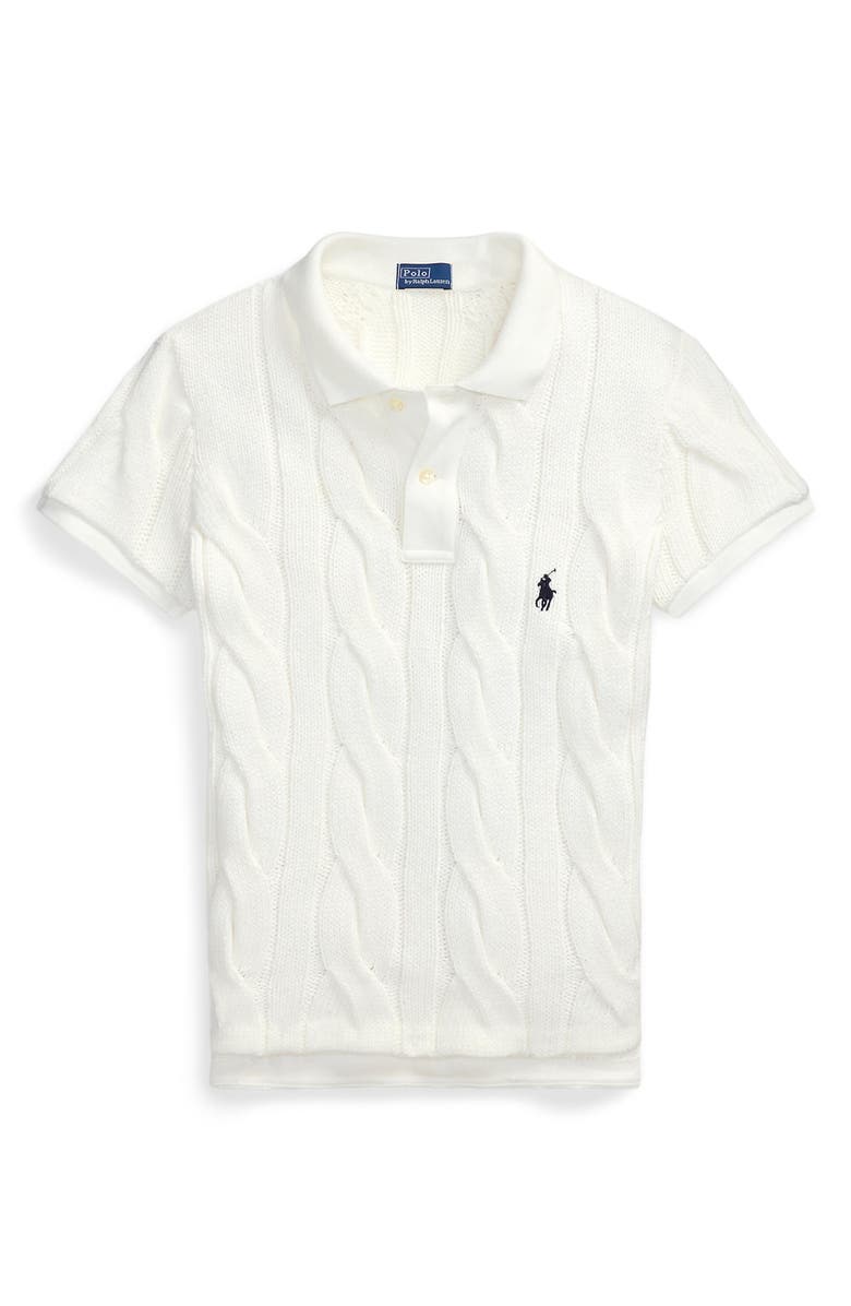 Polo Ralph Lauren Cotton Cable Knit Polo, Main, color, White
