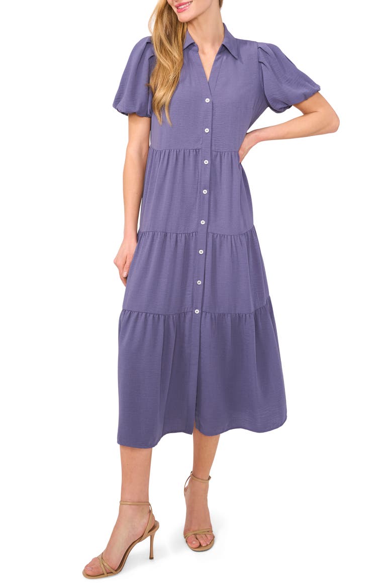 Tiered Midi Shirtdress, Main, color, BRISK BLUE