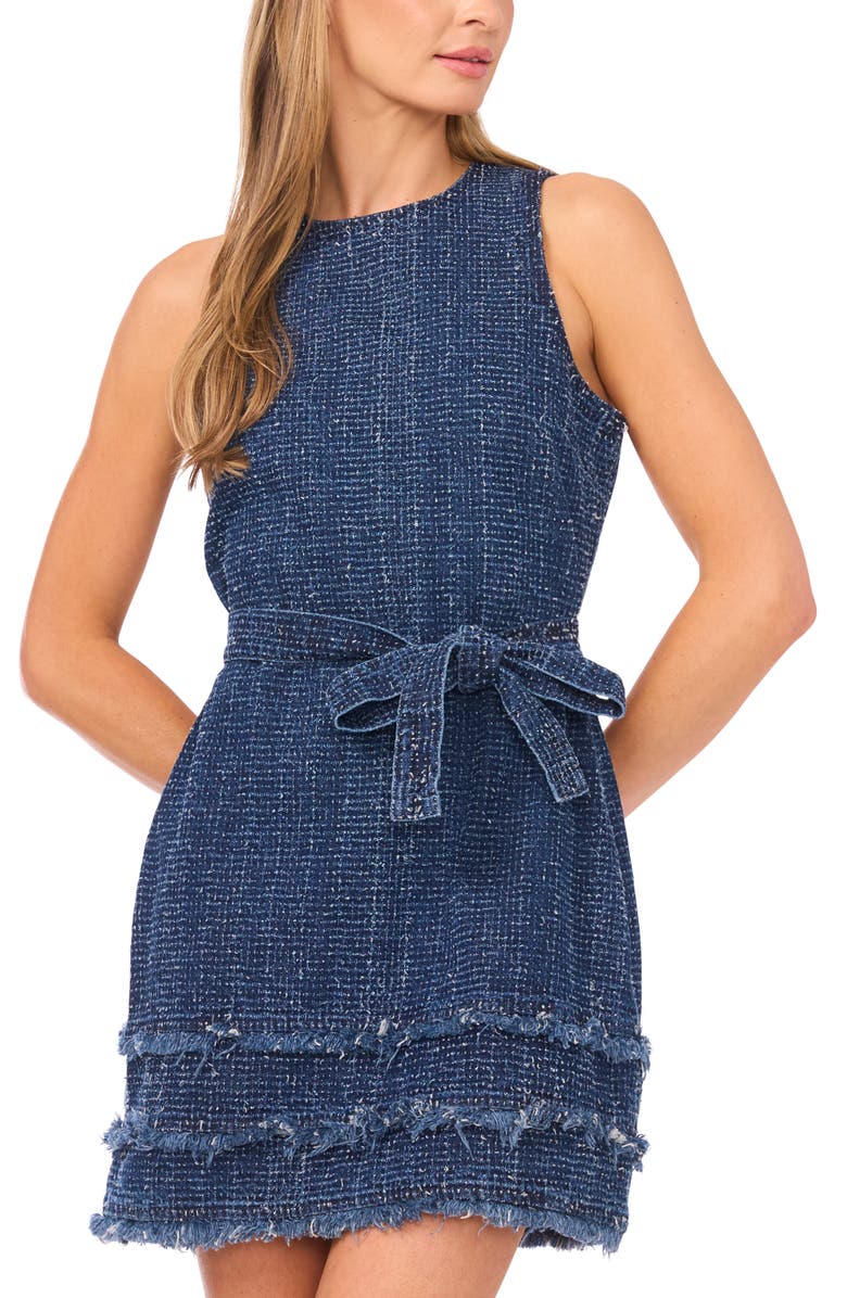 CeCe Boucle Denim Dress, Alternate, color, Classic Navy