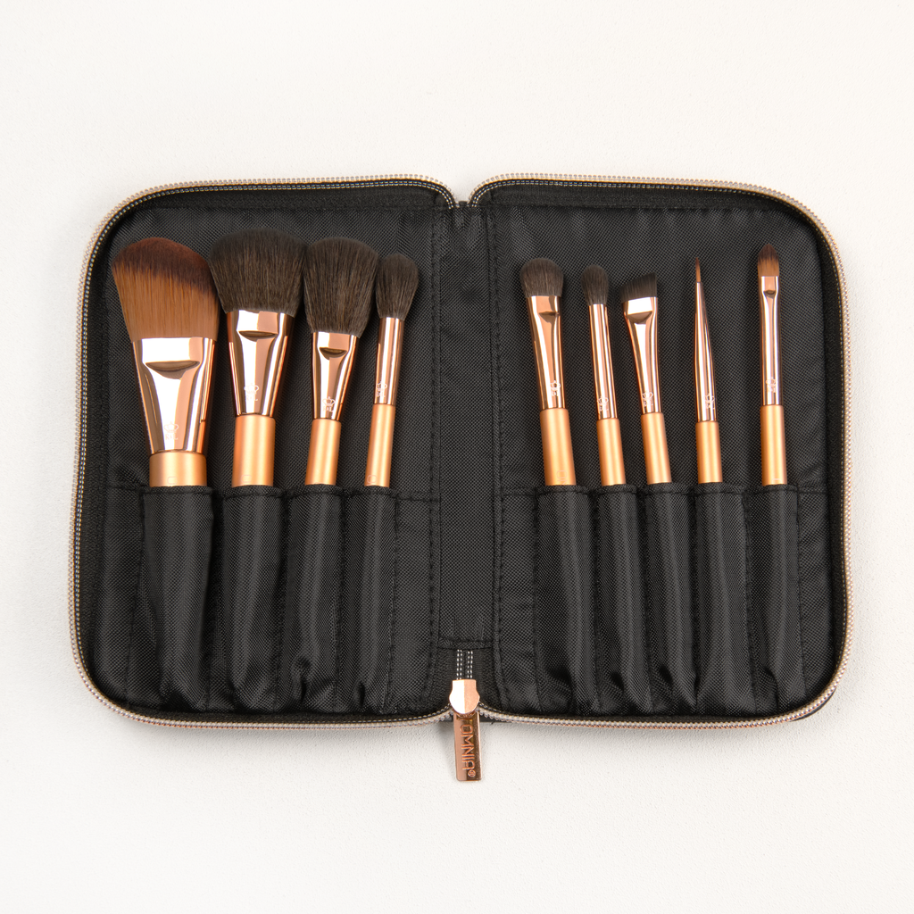 Omnia Brush Rose Gold 9pc Makeup Brush Set In Black