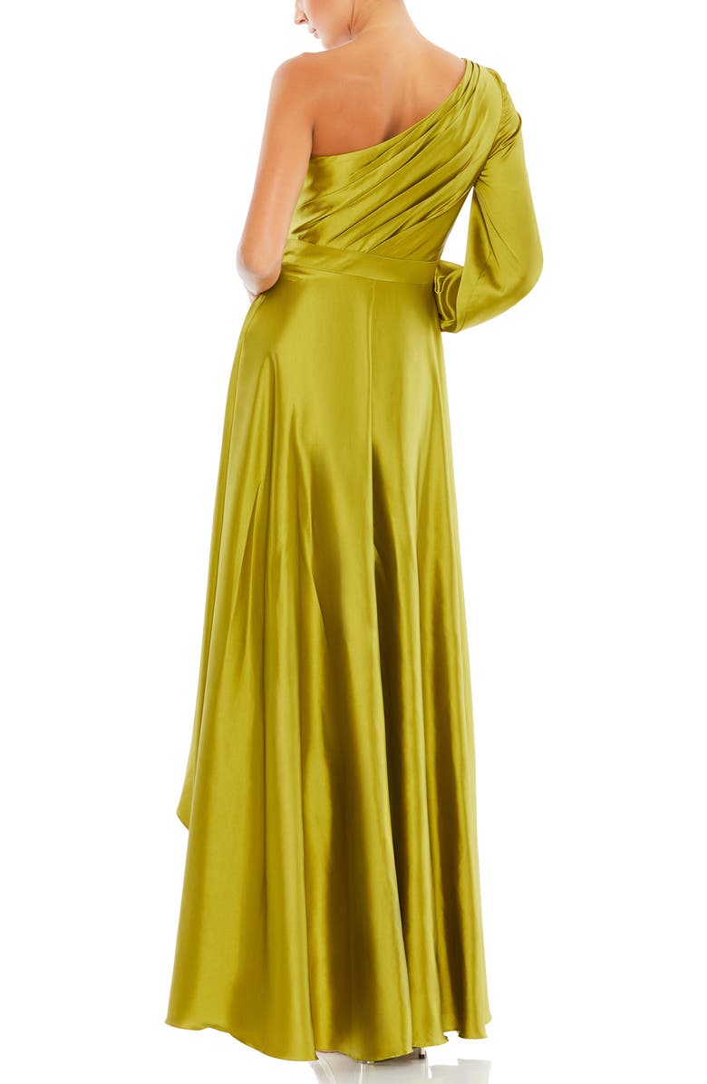 Mac Duggal High Low One Shoulder Flowy Gown, Alternate, color, Chartreuse