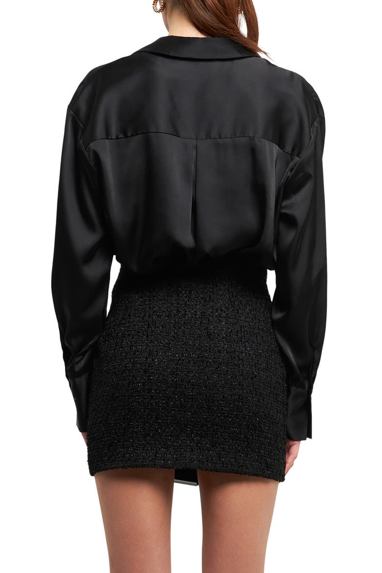 Satin Button-Up Shirt, Alternate, color, BLACK