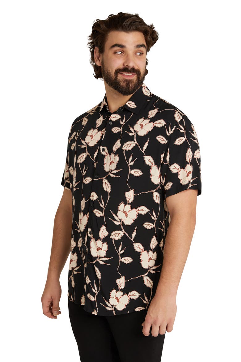 Brixton Floral Short Sleeve Button-Up Shirt, Alternate, color, BLACK