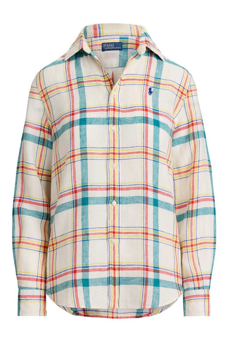 Plaid Linen Shirt, Alternate, color, 2017 WHITE-TEAL-RED MULTI