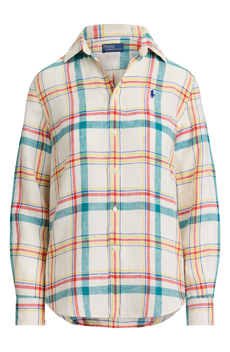 Polo Ralph Lauren Plaid Linen Shirt, Alternate, color, 2017 White-Teal-Red Multi