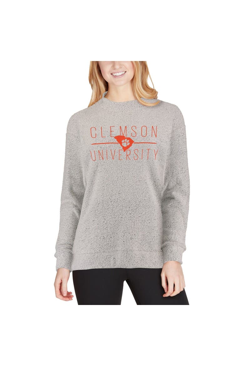 Women's Pressbox Cream Clemson Tigers Comfy Terry Crew Sweatshirt, Alternate, color, Ash