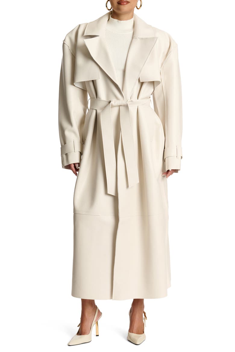 Faux Leather Trench Coat, Main, color, BONE