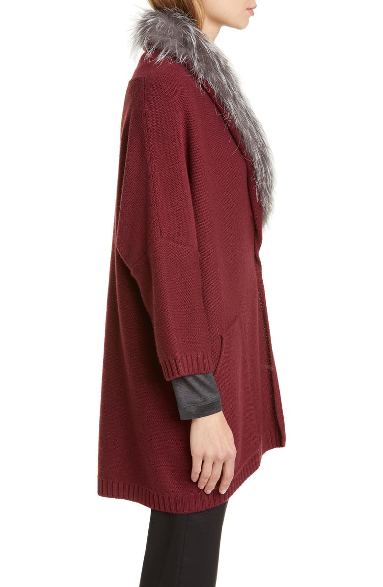 Fabiana Filippi Genuine Fox Fur Collar Wool, Silk & Cashmere Cardigan, Alternate, color, 