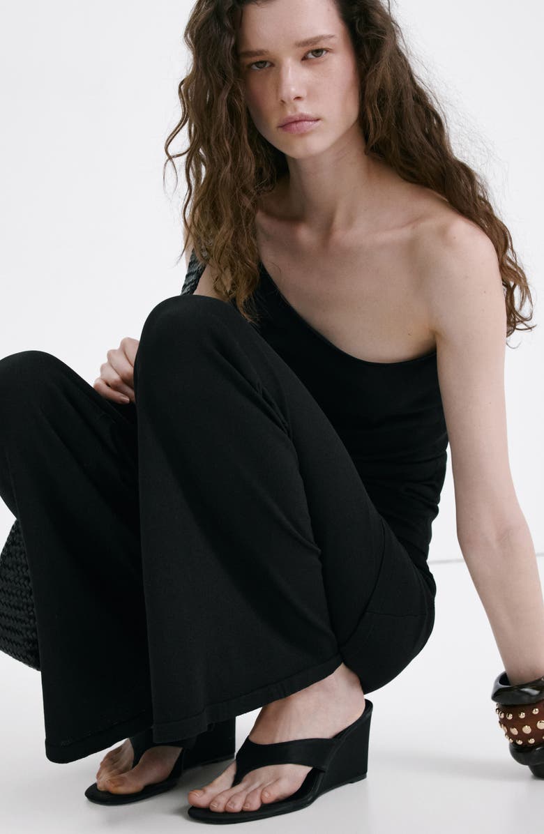 MANGO Foldover Knit Wide Leg Pants, Alternate, color, Black