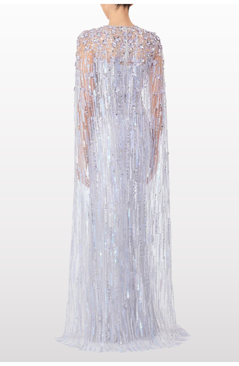 Jenny Packham Ruby Sequin-Embellished Cape Maxi Dress, Alternate, color, Cloud