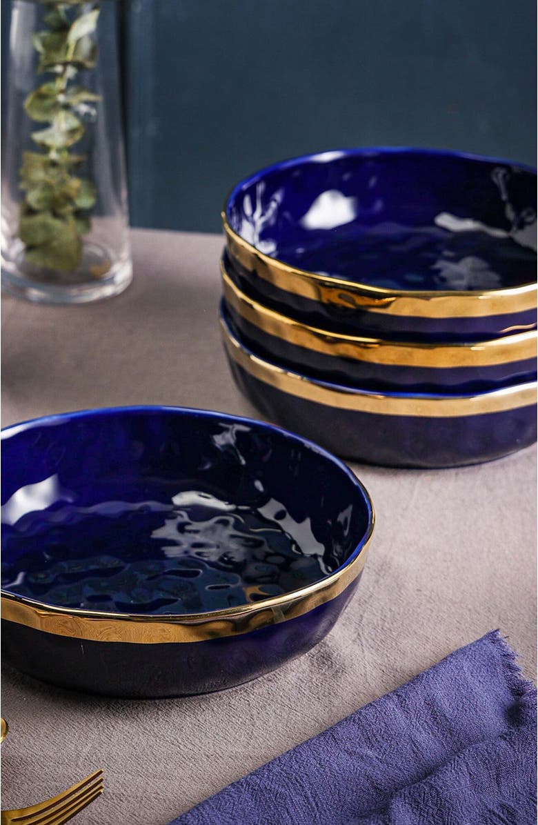 Stone Lain Florian Porcelain 4-Piece Pasta Bowl Set, Alternate, color, Blue