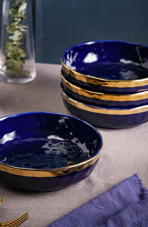 Stone Lain Florian Porcelain 4-piece Pasta Bowl Set In Blue