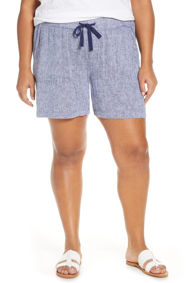 Stripe Linen Shorts, Main, color, NAVY CROSSDYE