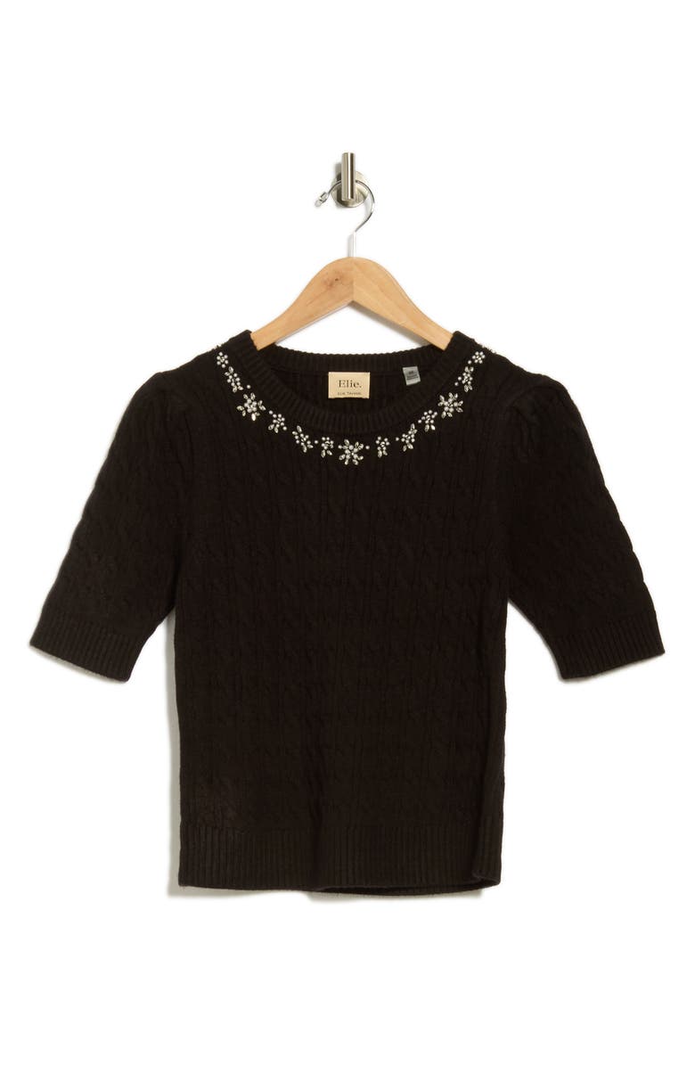 ELIE ELIE TAHARI Jeweled Short Sleeve Sweater, Alternate, color, Black