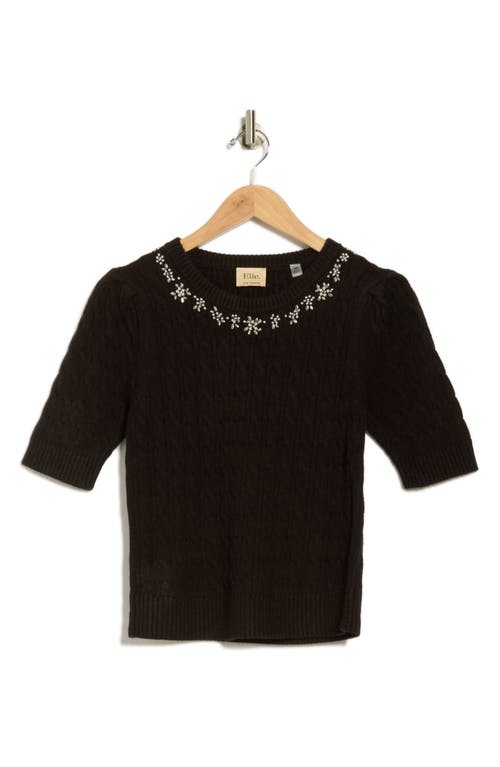 Elie Elie Tahari Jeweled Short Sleeve Sweater In Black