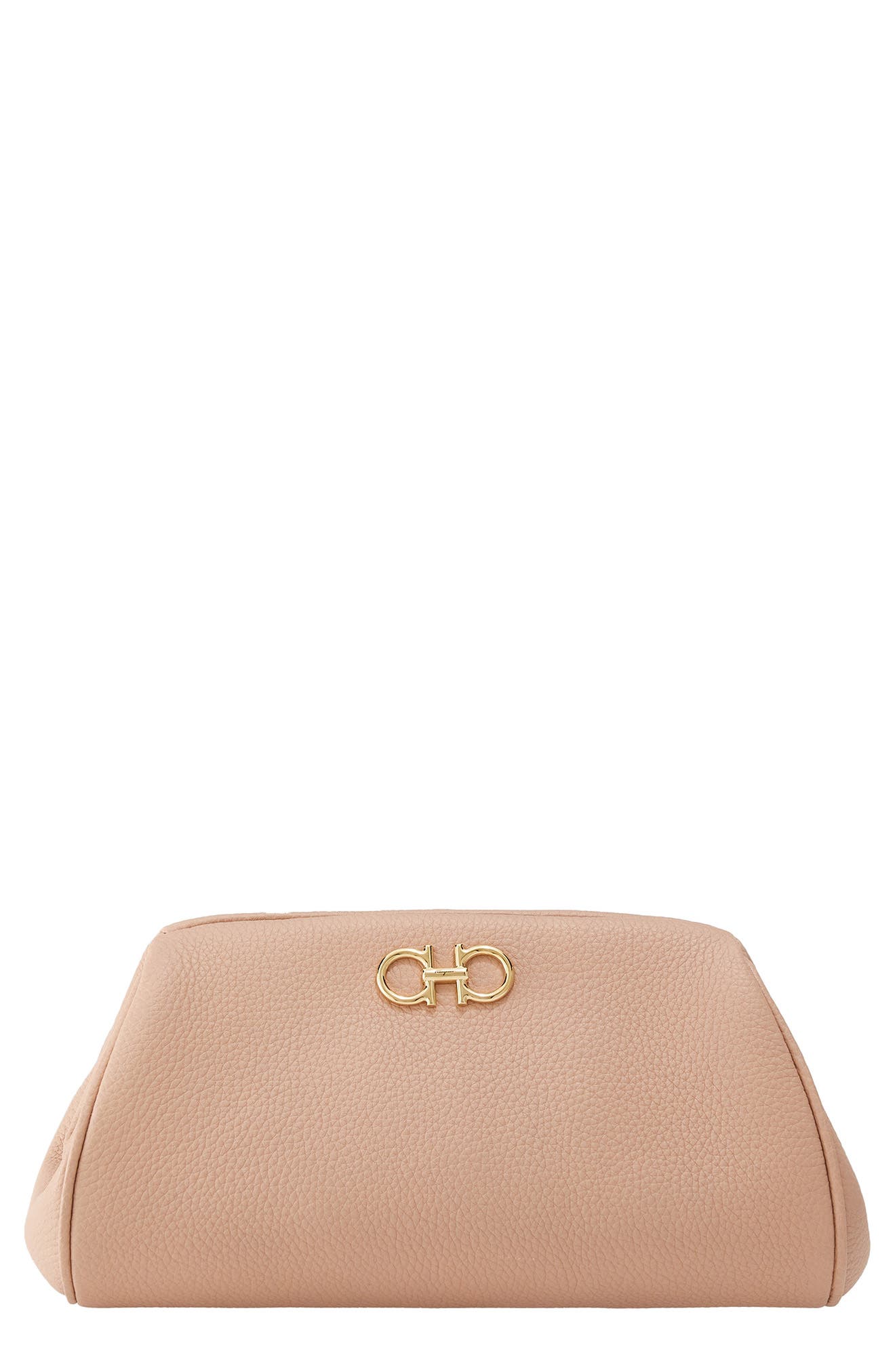 FERRAGAMO Gancio Soft Leather Clutch, Main, color, 