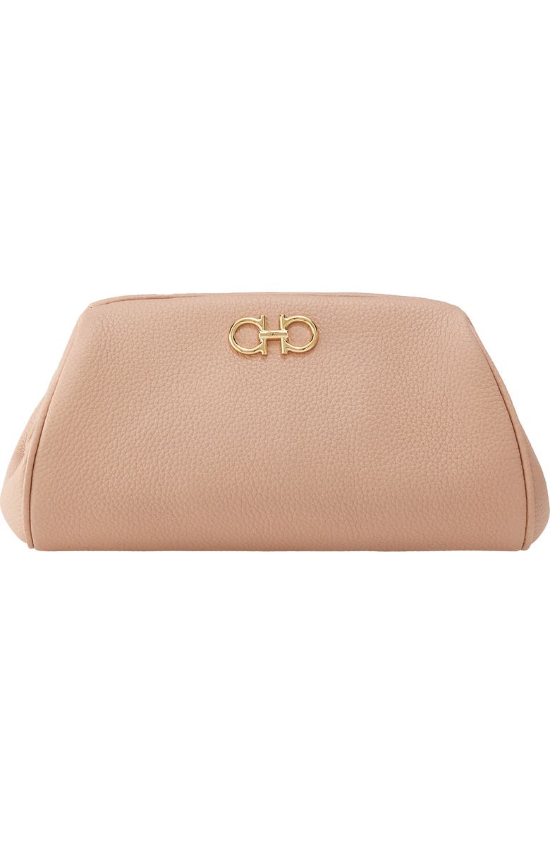 FERRAGAMO Gancio Soft Leather Clutch, Main, color,