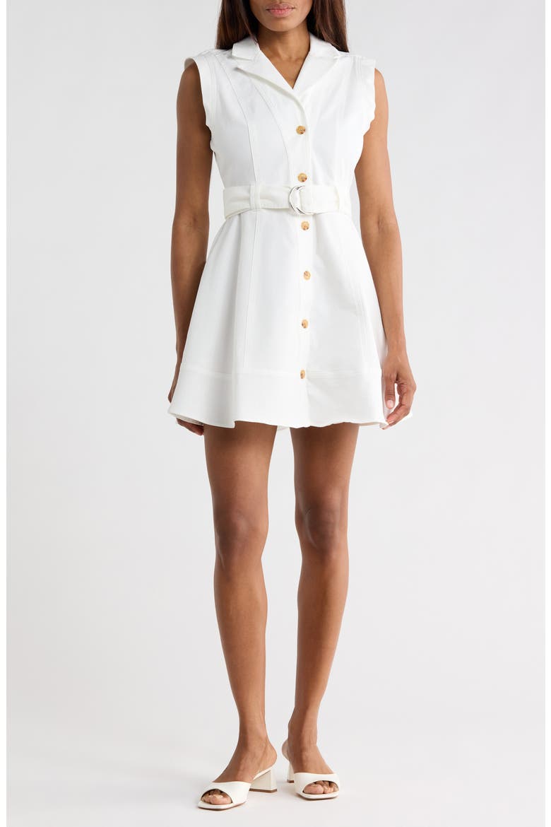 Lya Sleeveless Belted Denim Minidress, Main, color, WHITE