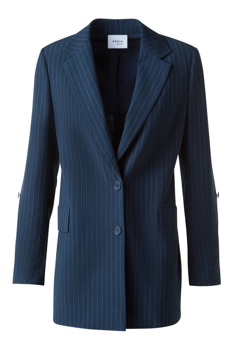 Pinstripe Cool Wool Blend Crepe Blazer, Alternate, color, NAVY