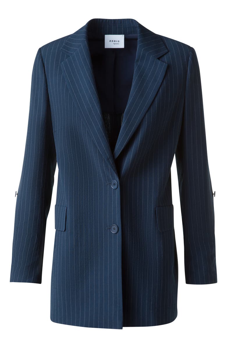 Akris punto Pinstripe Cool Wool Blend Crepe Blazer, Alternate, color, Navy