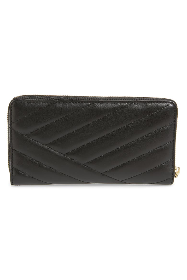 Kira Chevron Quilted Zip Leather Continental Wallet, Alternate, color, BLACK