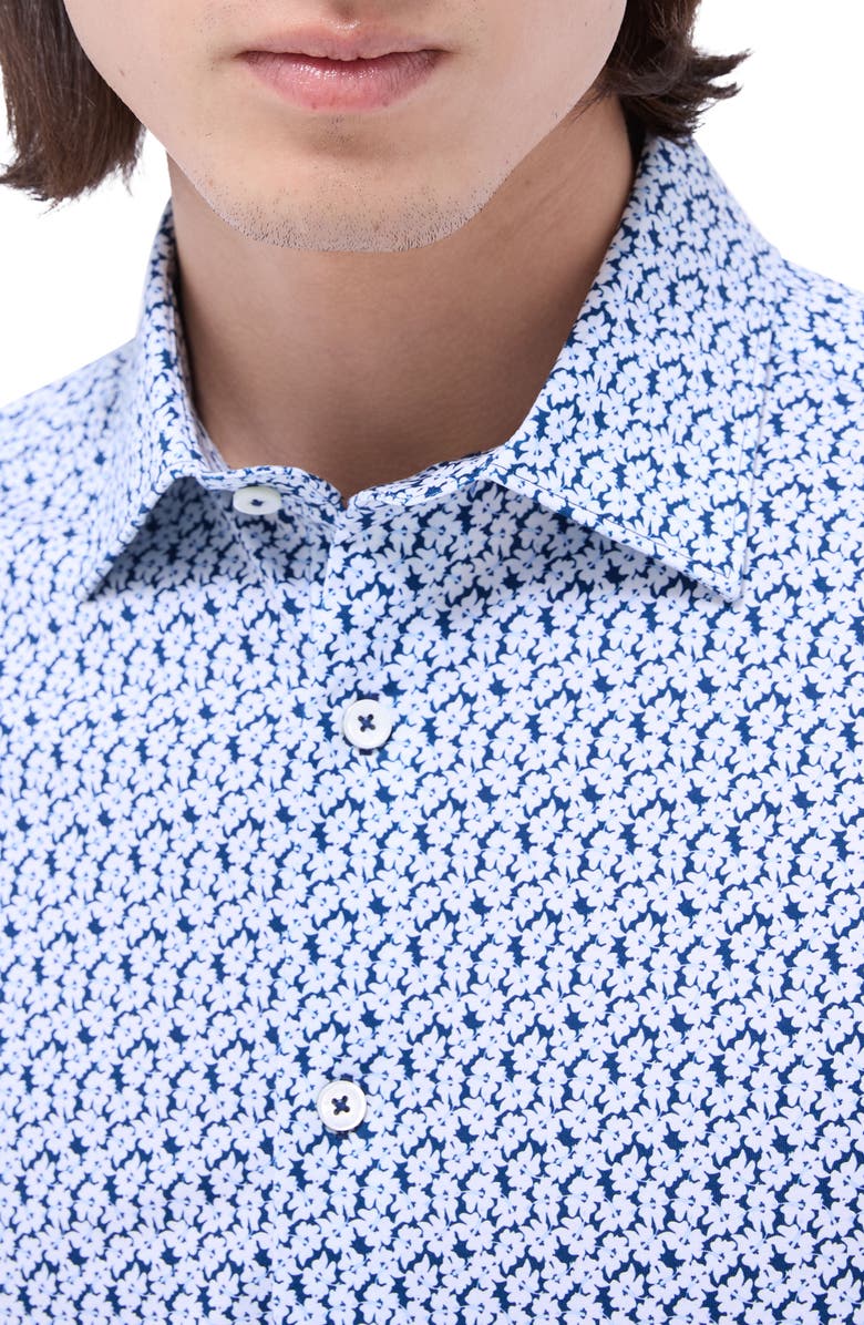 Bugatchi Miles OoohCotton<sup>®</sup> Floral Short Sleeve Button-Up Shirt, Alternate, color, Indigo