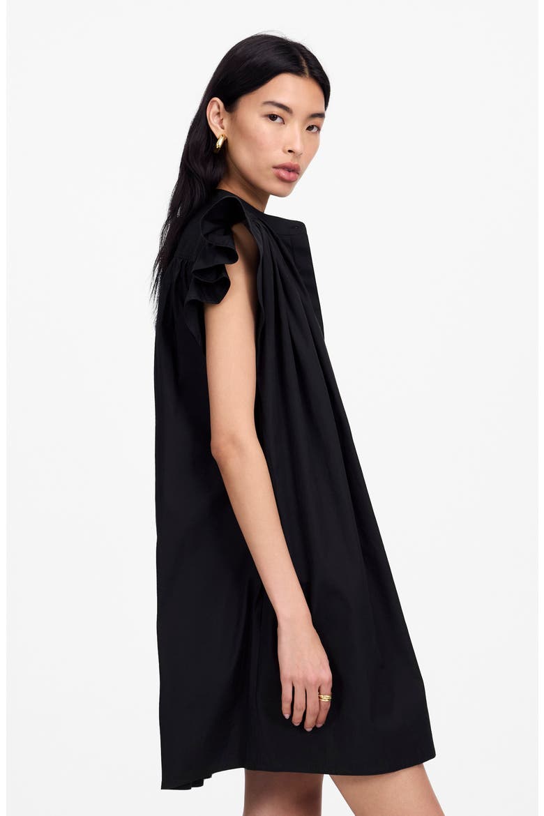 Flutter Sleeve Button Front Poplin Minidress, Alternate, color, JET BLACK