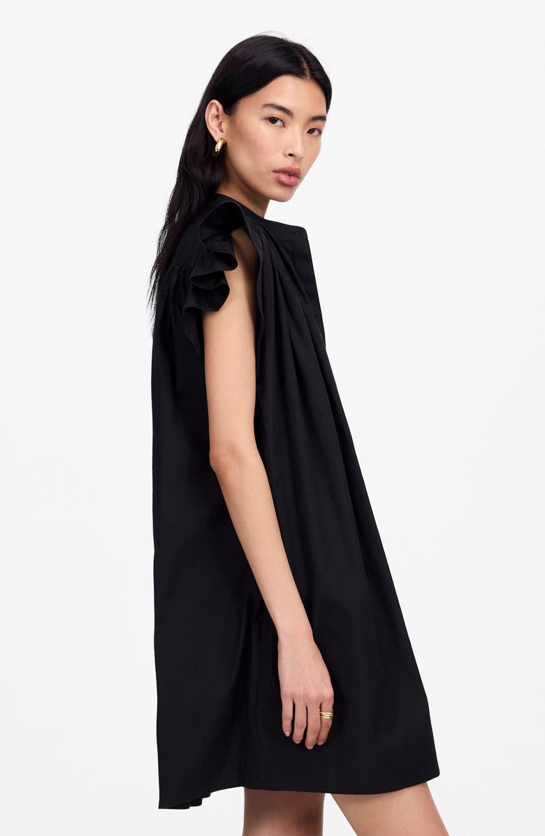 Madewell Flutter Sleeve Button Front Poplin Minidress, Alternate, color, Jet Black