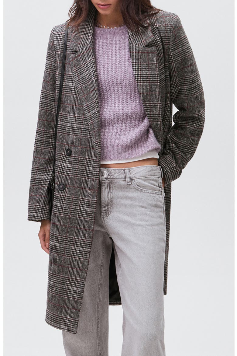Check Longline Tweed Coat, Main, color, GREY