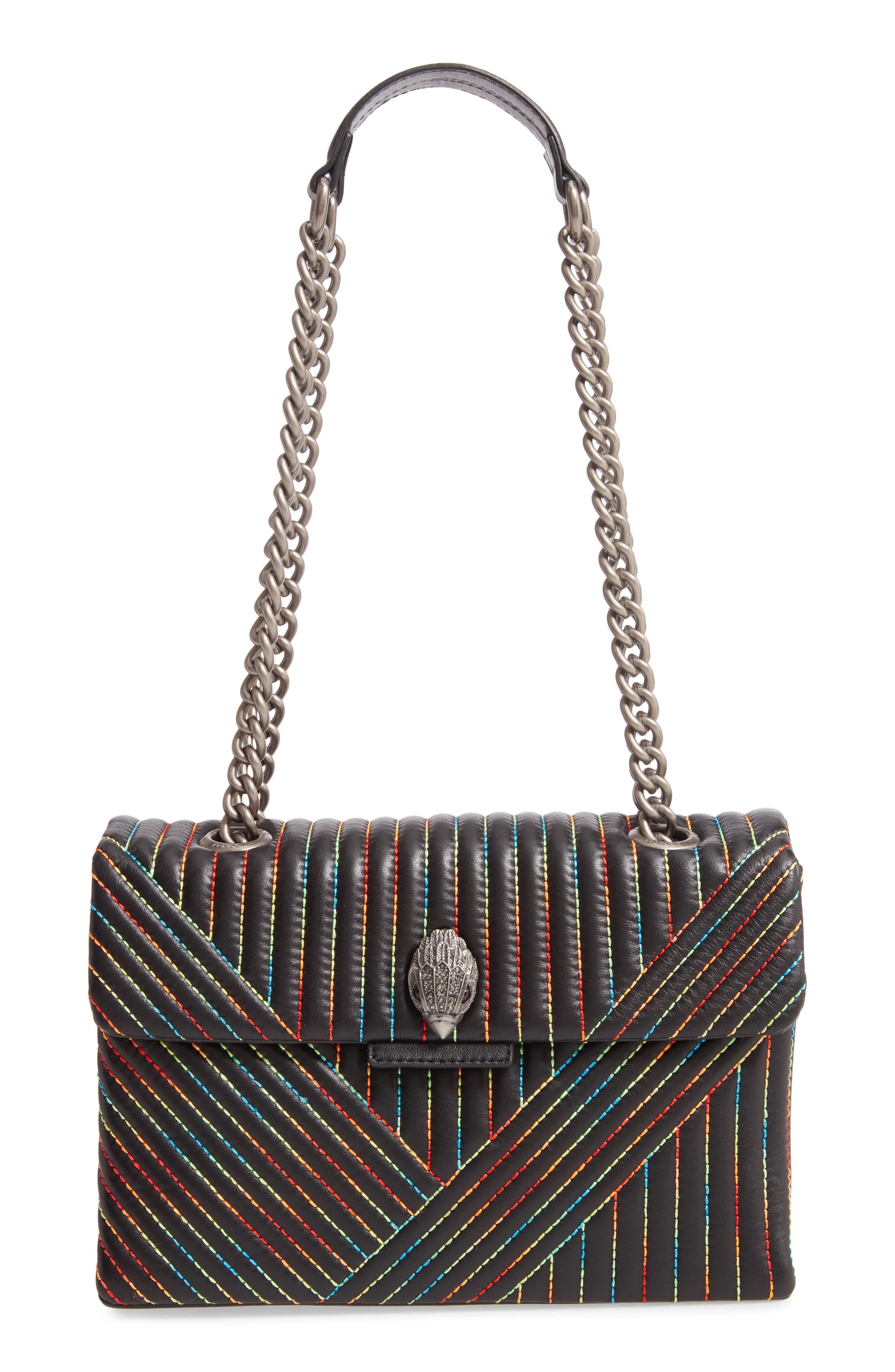 Kurt Geiger London 690 Kensington Rainbow Stitch Leather Shoulder Bag, Main, color, 