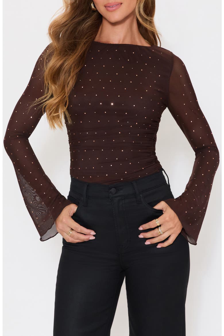 Born to Shine Embellished Mesh Top, Alternate, color, BROWN