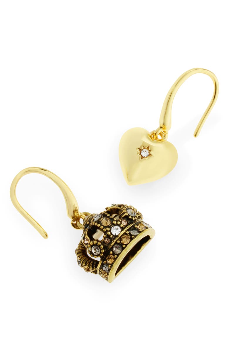 Kurt Geiger London Crown & Heart Mismatched Drop Earrings, Alternate, color, Gold/ Crystal