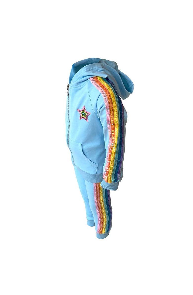 Lola + The Boys Baby Blue Rainbow Sequin Joggers Set, Alternate, color, 