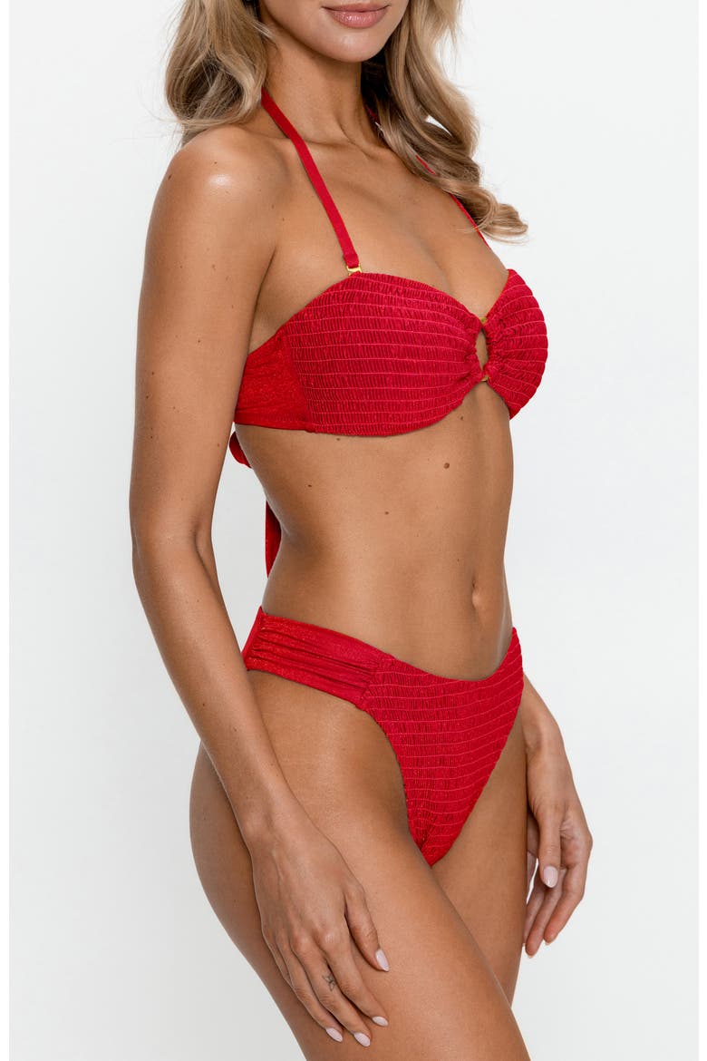Smocked Bandeau Bikini Set with Ring Detail, Alternate, color, Red