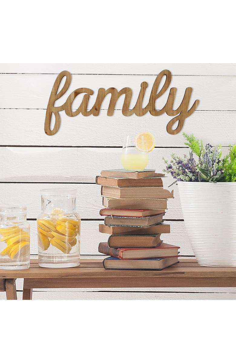PARKLAND COLLECTION Natural Family Natural Wood Script Wall Art, Alternate, color, Natural