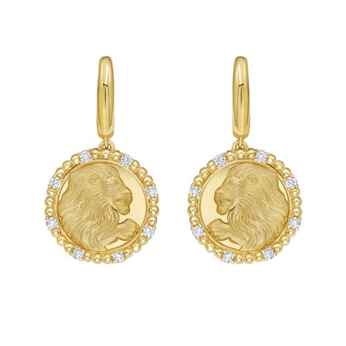 Lionheart 14k Gold Leo Diamond Bead Zodiac Dangle Earrings In Brown