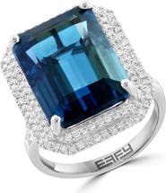 EFFY 14K White Gold London Blue Topaz Diamond Double Halo Statement Ring