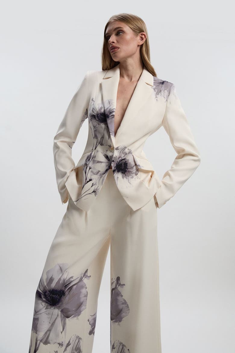 Floral Crepe Single Breasted Blazer, Alternate, color, Multi