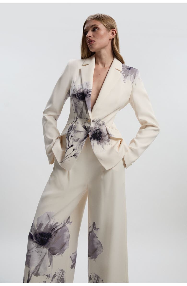 Karen Millen Floral Crepe Single Breasted Blazer, Alternate, color, Multi