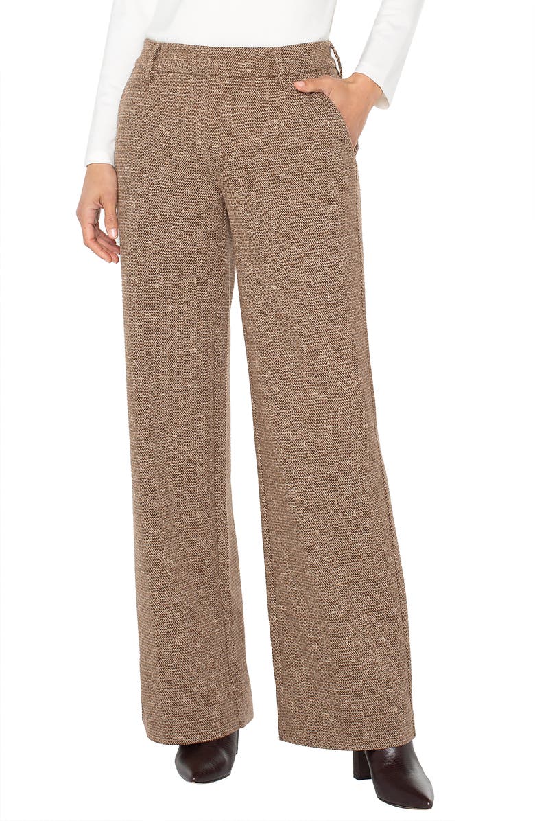 Liverpool Los Angeles Kelsey Herringbone Wide Leg Knit Pants, Main, color, Brown/ Camel Herringbone