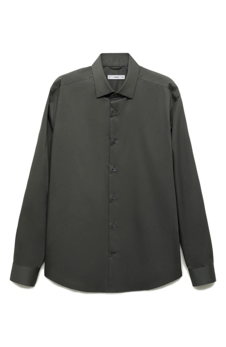 MANGO Stretch Button-Up Shirt, Alternate, color, Khaki Green