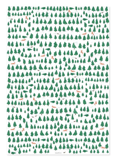Eight Sheets Two-Sided Ski Toile & Pine Forest Heavyweight Gift Wrap