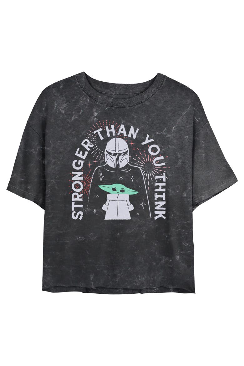 Junior's Star Wars The Mandalorian Stronger Than Fireworks  Graphic T-Shirt, Main, color, Black