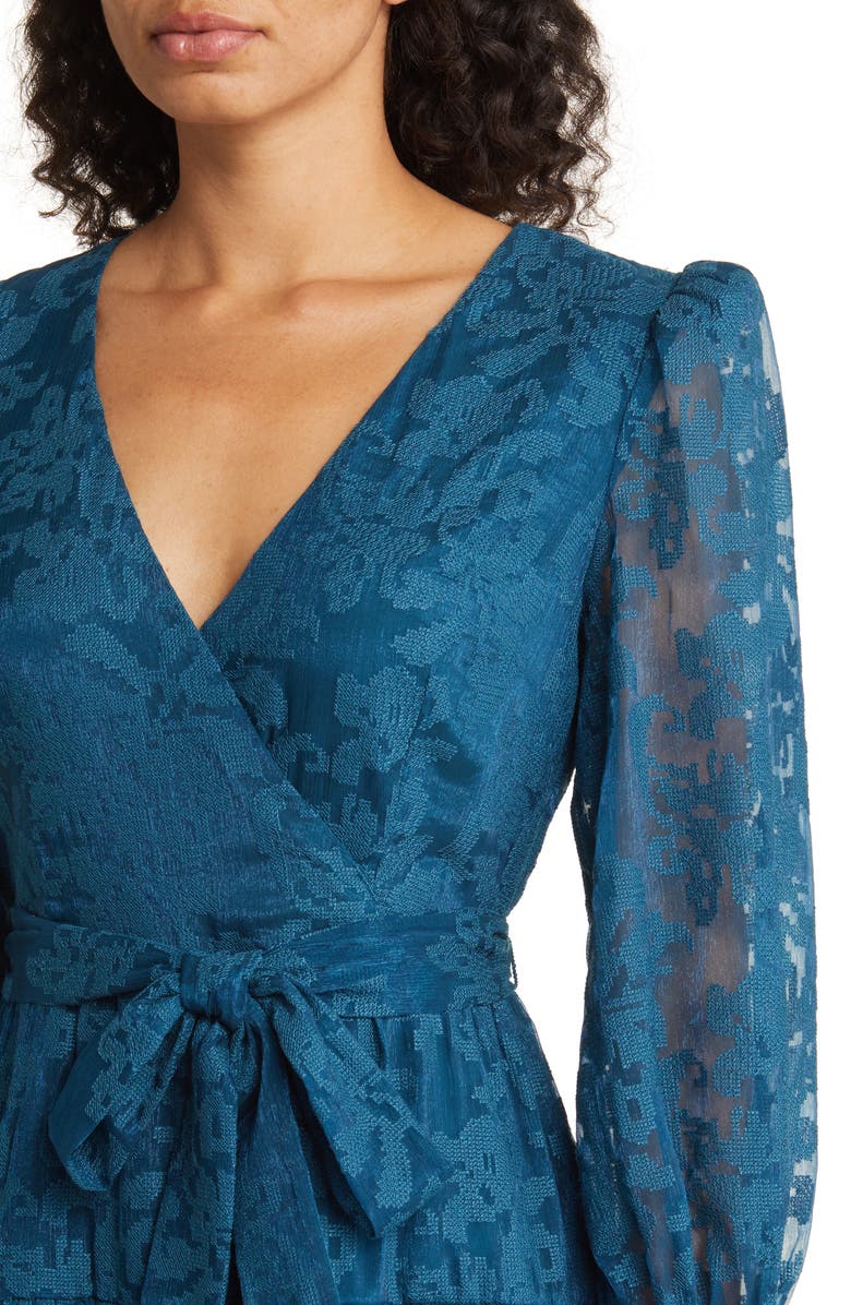 Eliza J Long Sleeve Tiered Faux Wrap Dress, Alternate, color, Teal